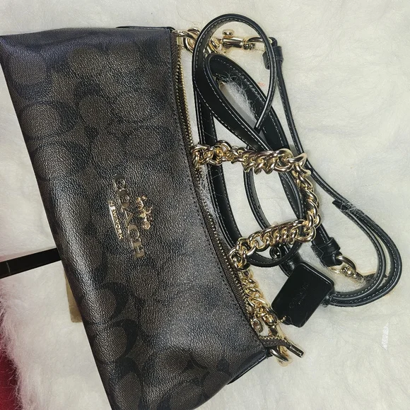 Coach Charlotte Brown/Black and Gold Crossbody Shoulder Bag Signature Style - Picture 3 of 4